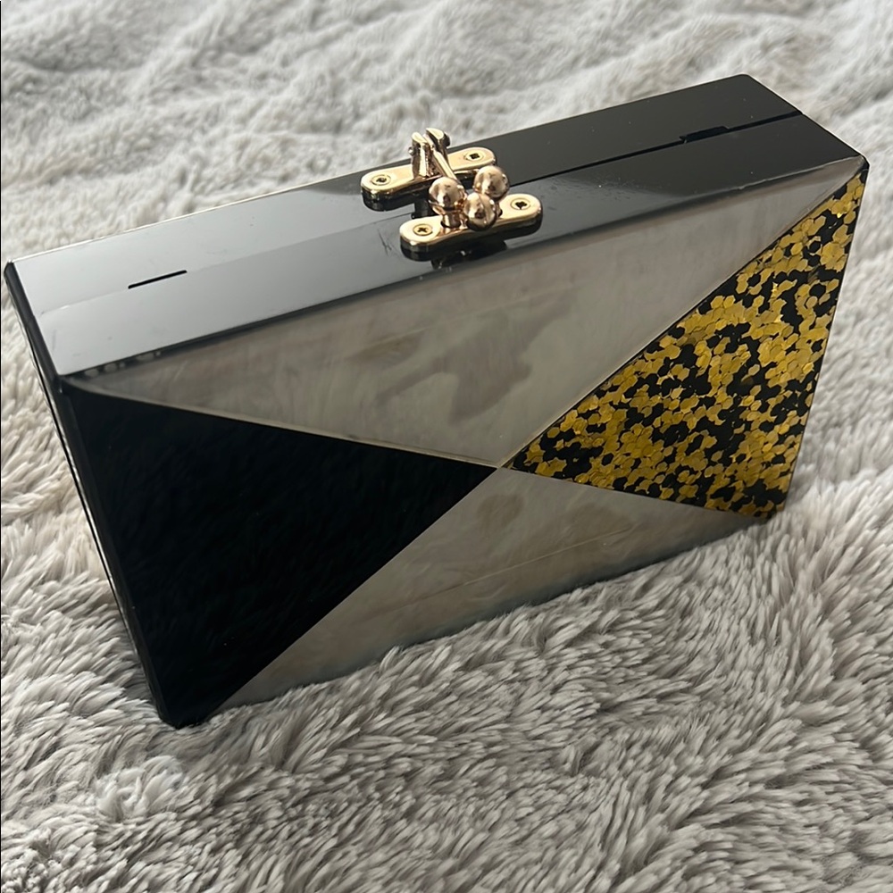 Geometric Black and Gold Clutch